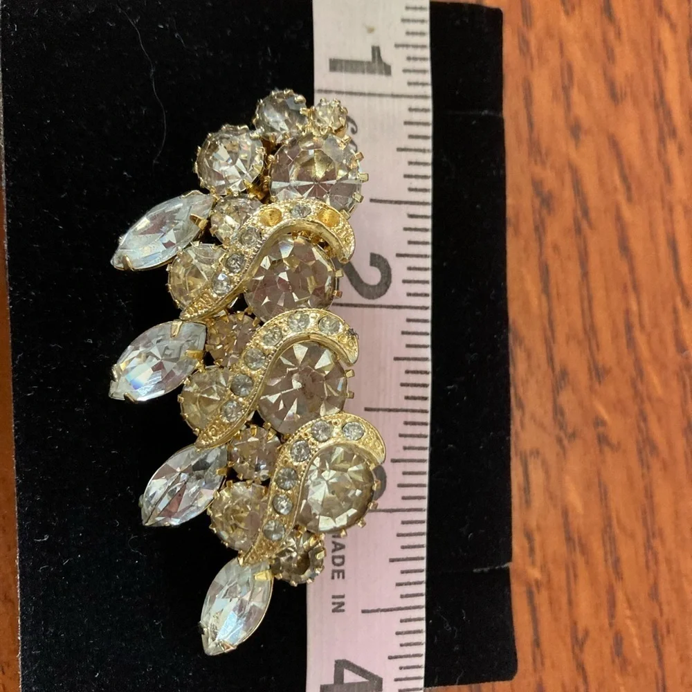 Vintage Rhinestone Brooch and Clip-On Earrings Set